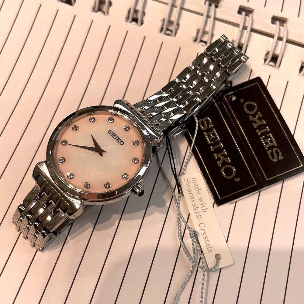 Dusty rose stainless steel watch with touches of Swarovski crystals
